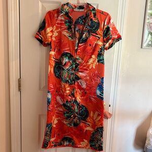 Tropical Floral Button-Up Dress